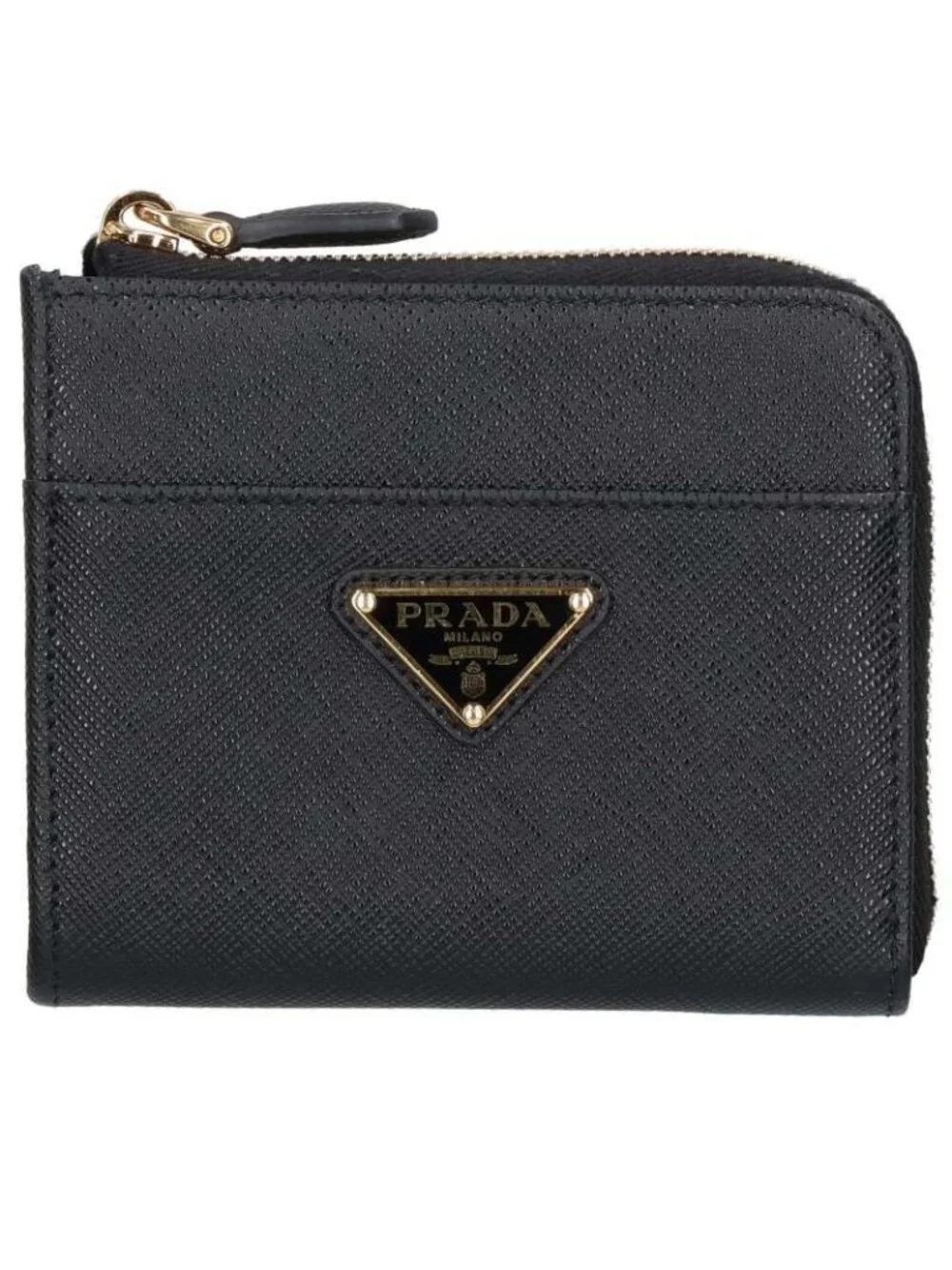 Prada Triangular Plate L-shaped Zip Saffiano Leather Wallet